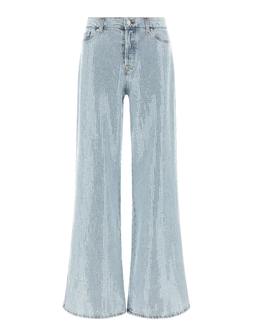 Blue Cotton Flared Jeans