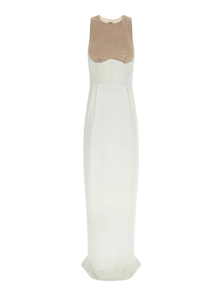 White Polyester Long Dress