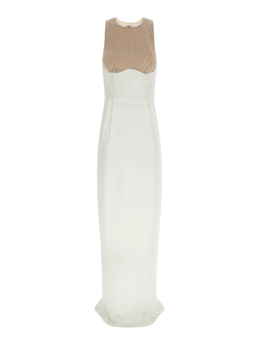 White Polyester Long Dress