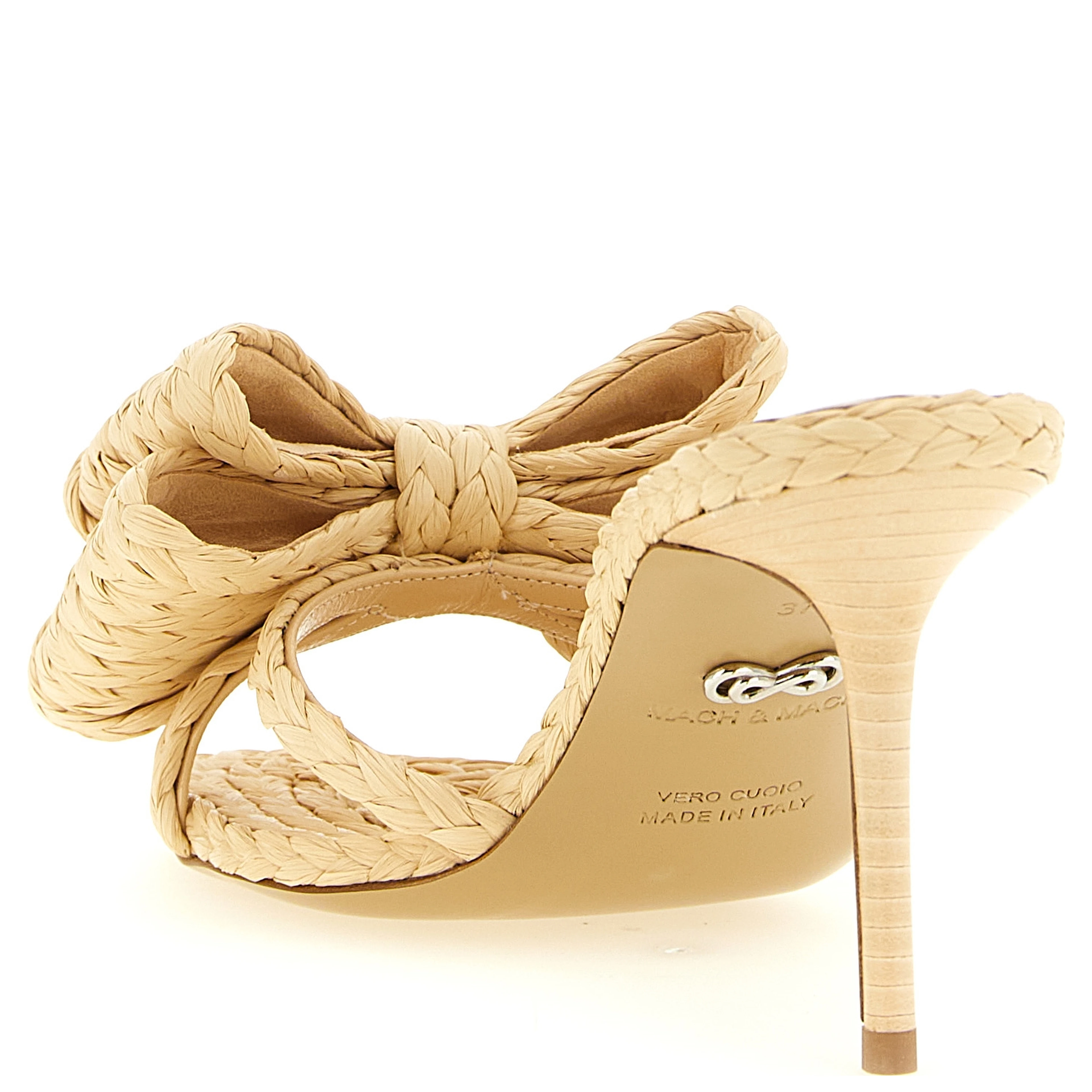 Beige Raffia Stiletto Heel Sandals