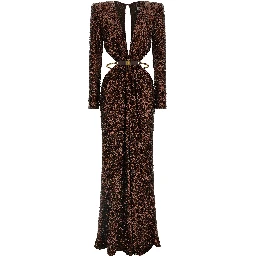 Brown Polyester Long Dress