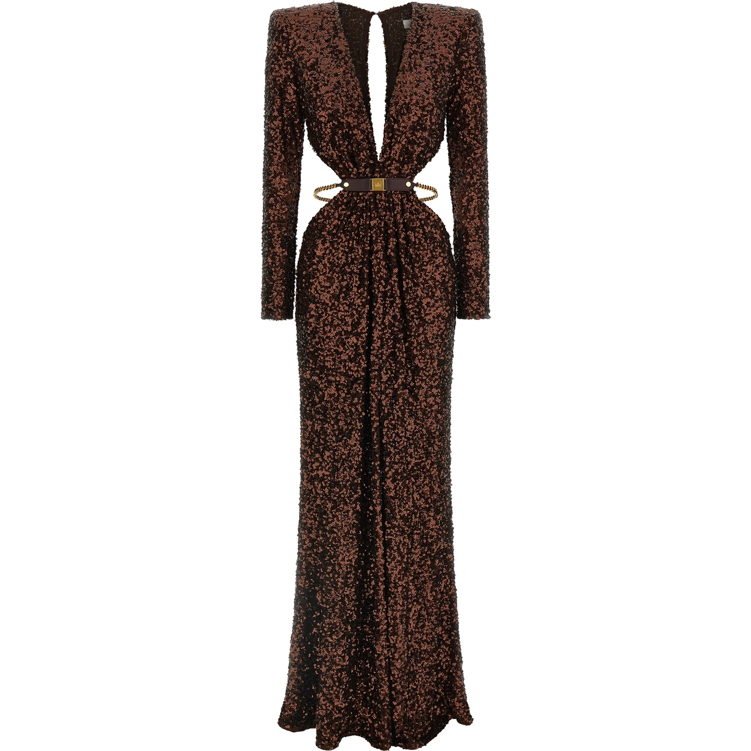Brown Polyester Long Dress
