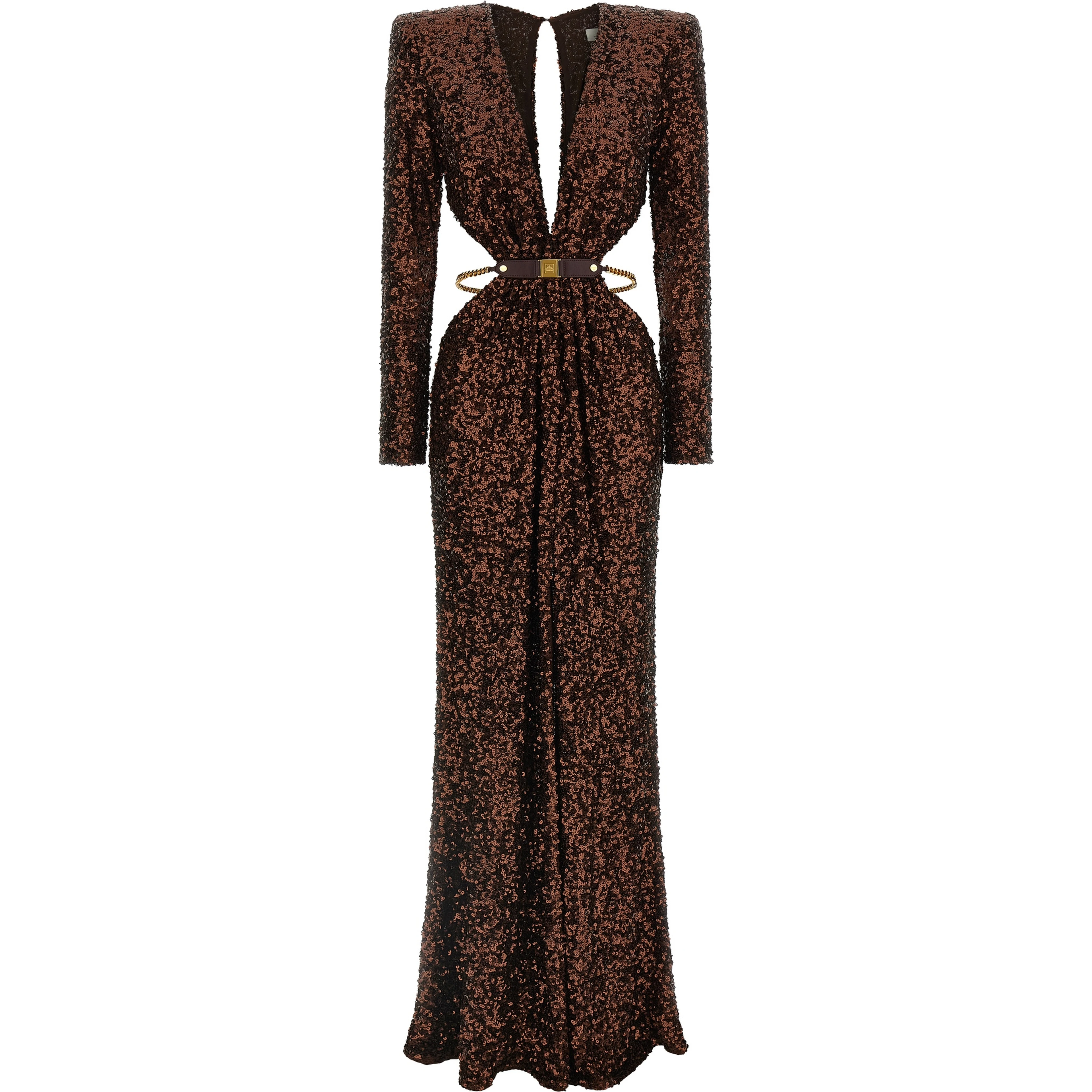 Brown Polyester Long Dress