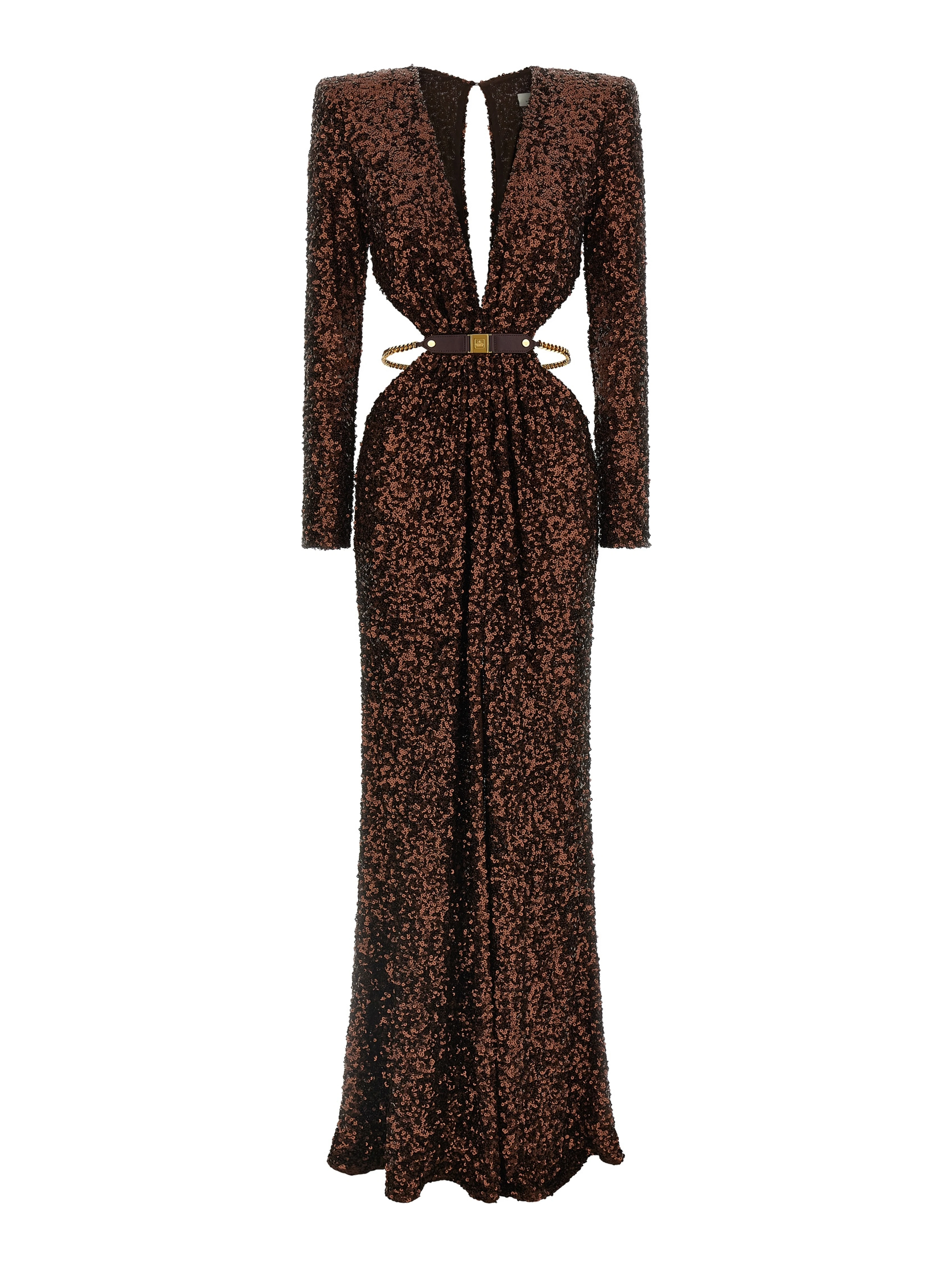 Brown Polyester Long Dress