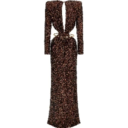 Brown Polyester Long Dress