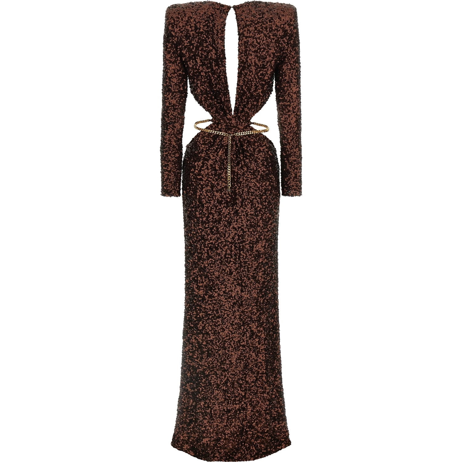 Brown Polyester Long Dress
