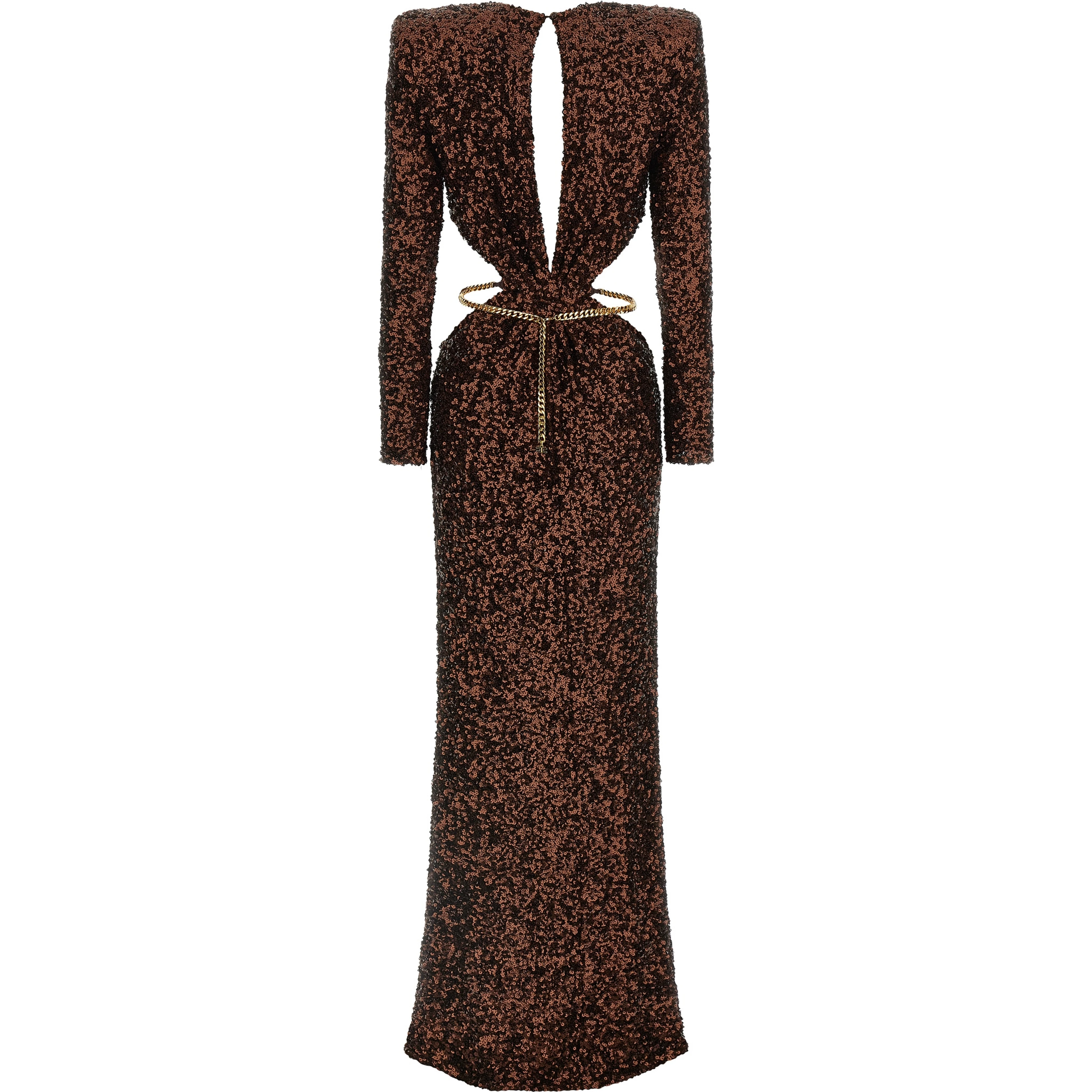 Brown Polyester Long Dress