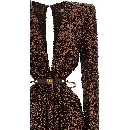Brown Polyester Long Dress