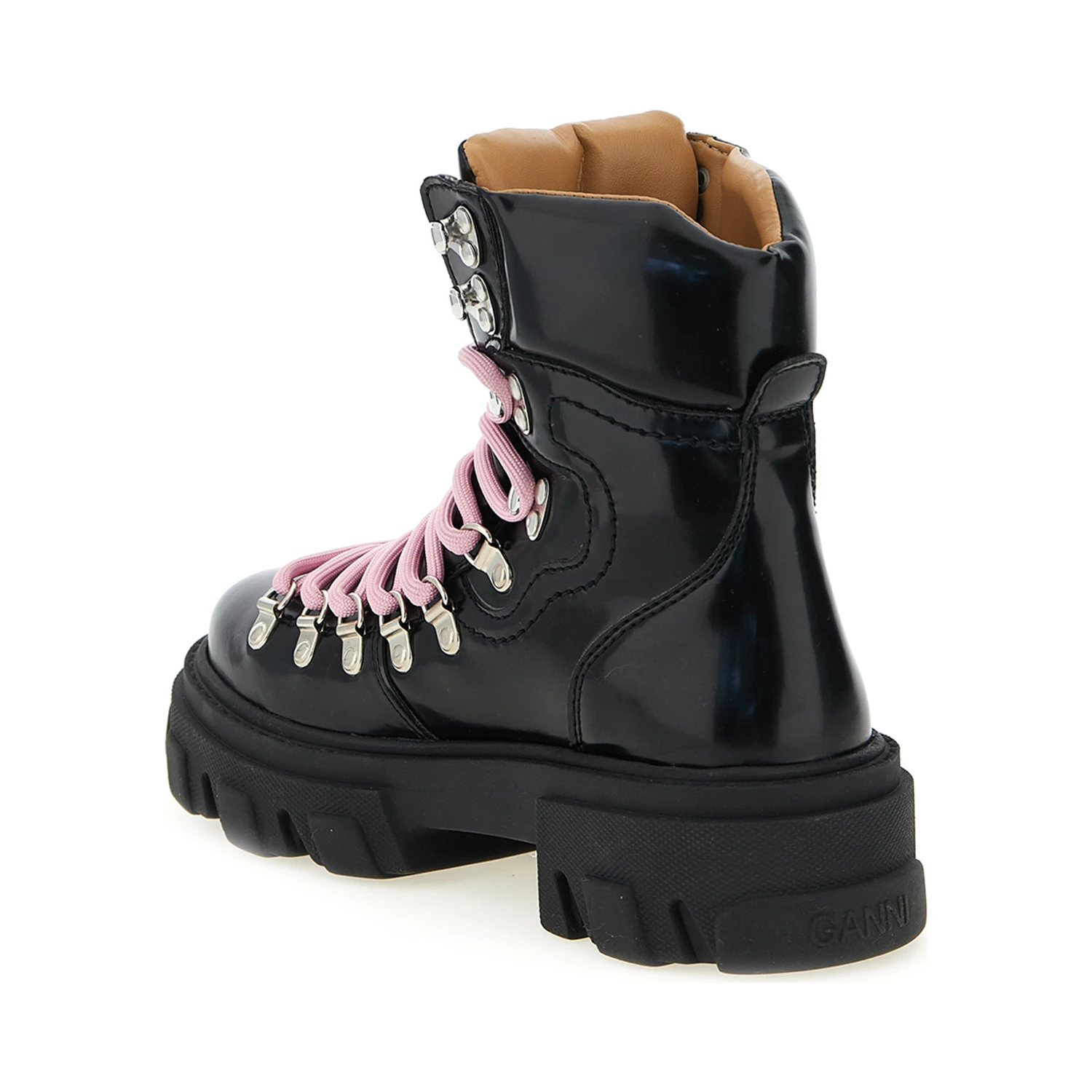 Black Polyester Lace-Up Boots