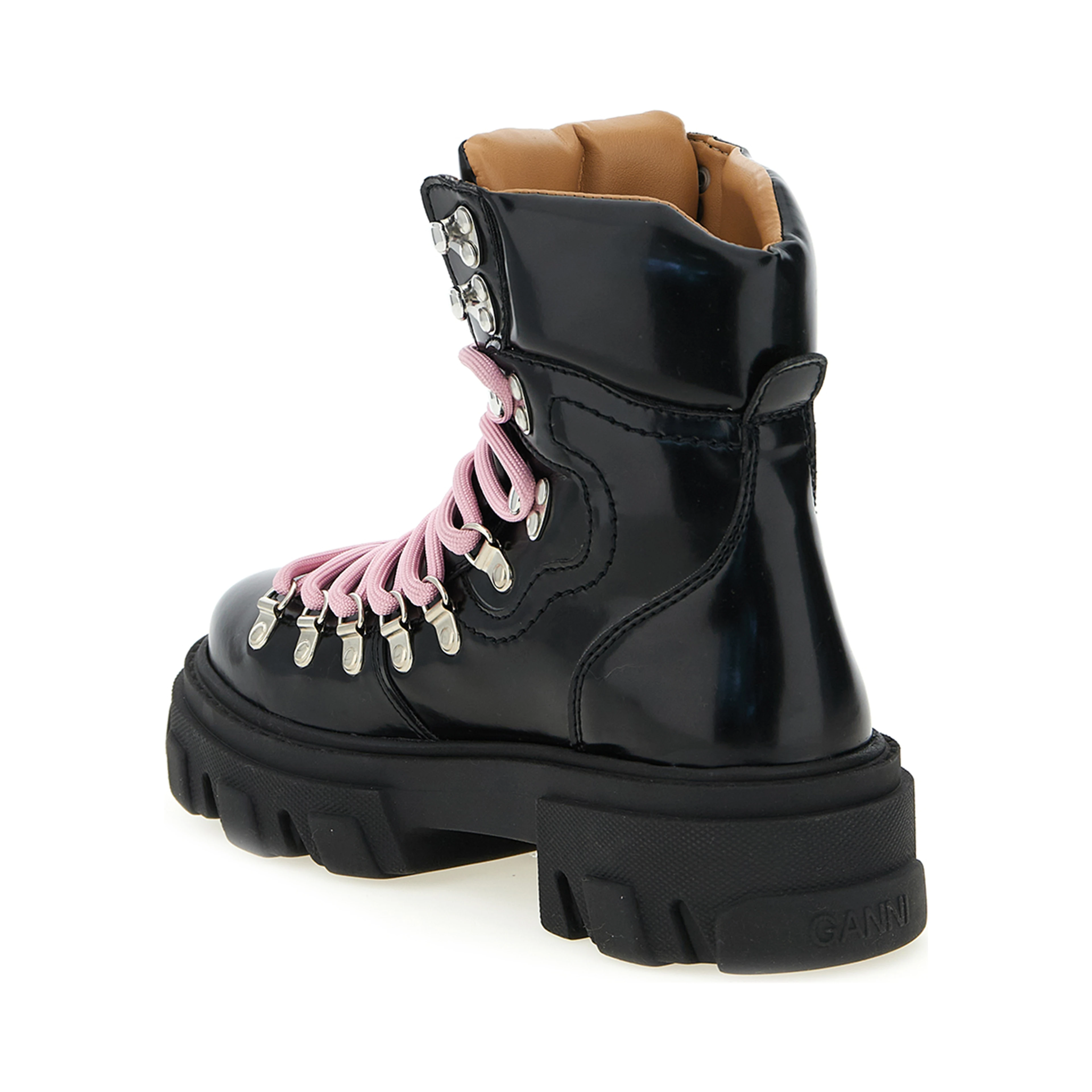 Black Polyester Lace-Up Boots