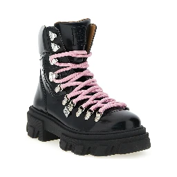 Black Polyester Lace-Up Boots