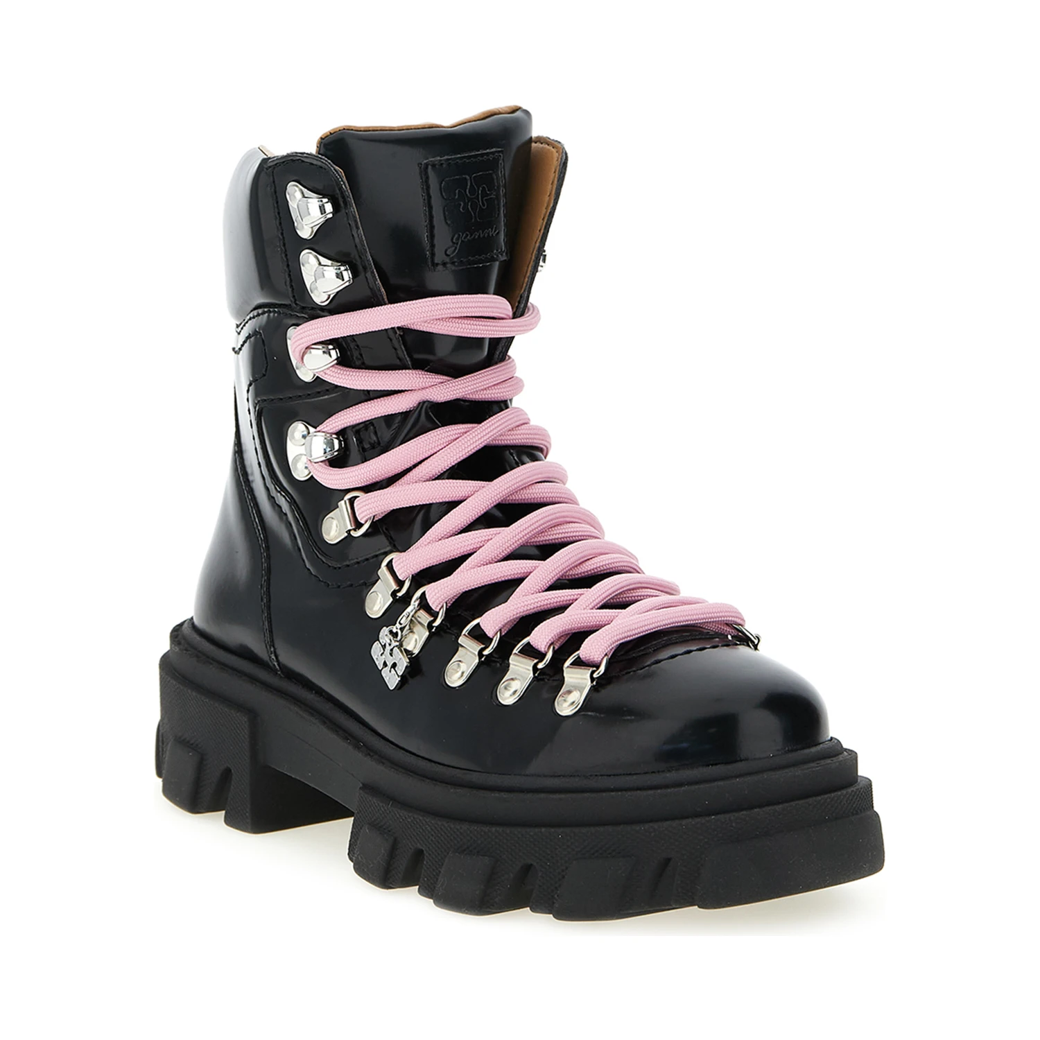 Black Polyester Lace-Up Boots