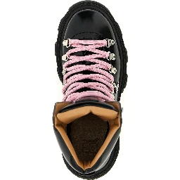 Black Polyester Lace-Up Boots
