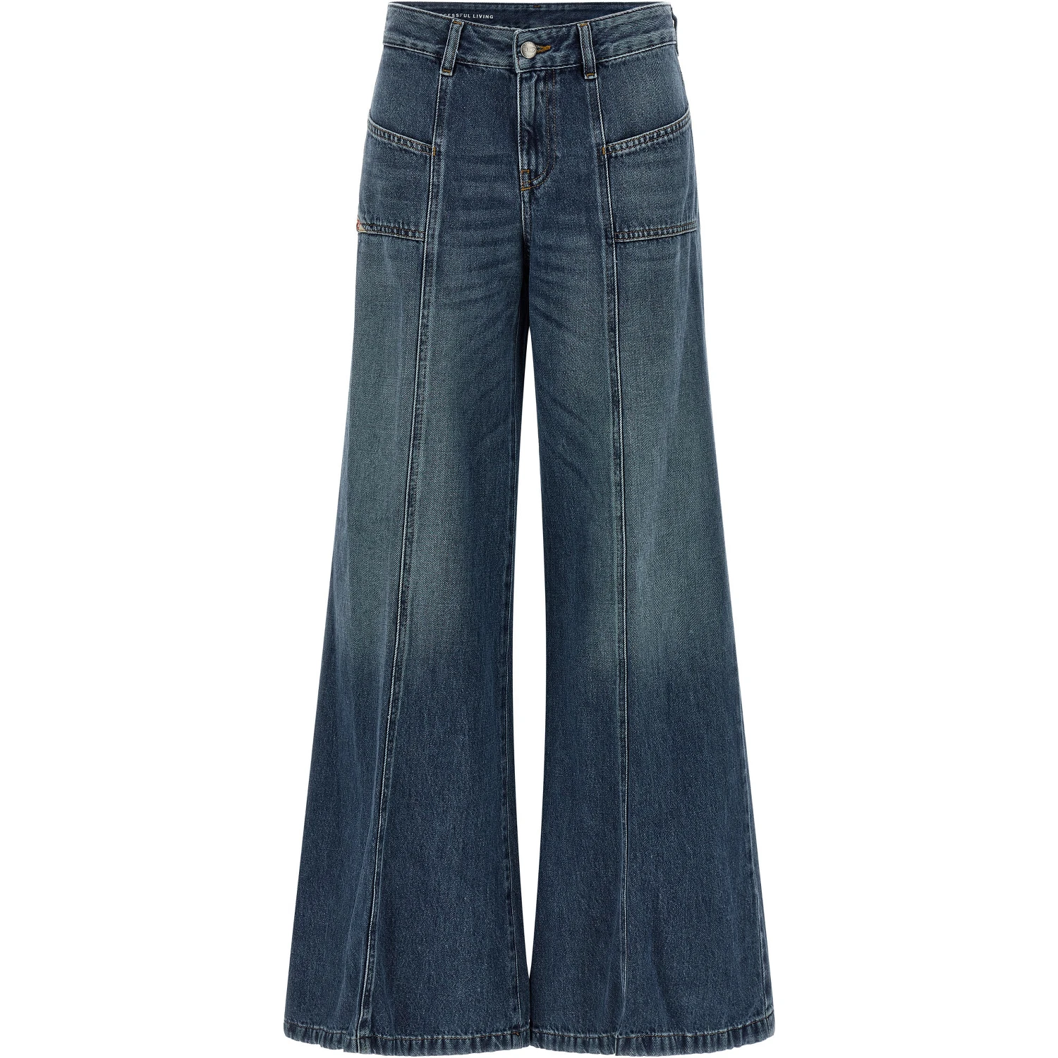 Blue Cotton Flared Jeans