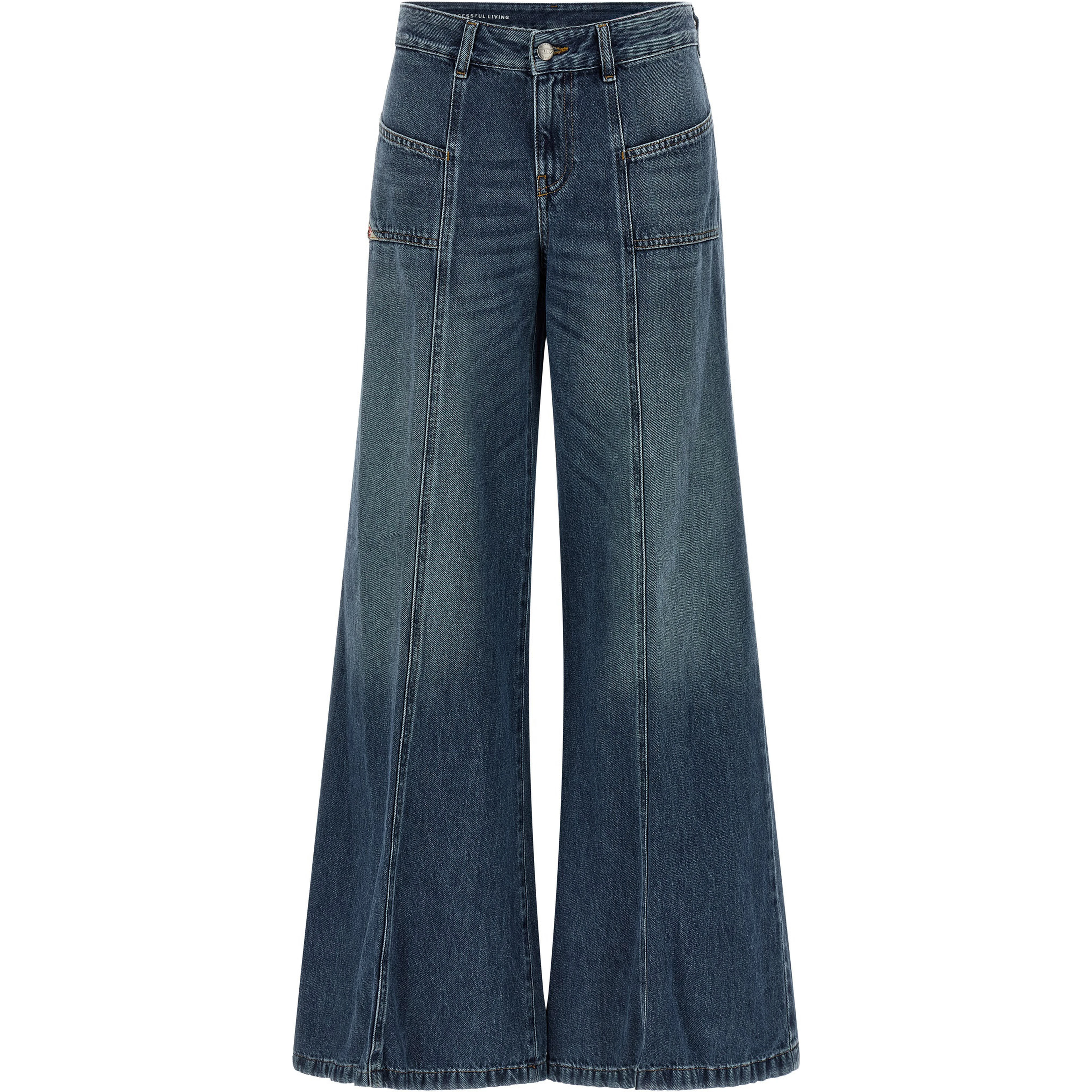 Blue Cotton Flared Jeans