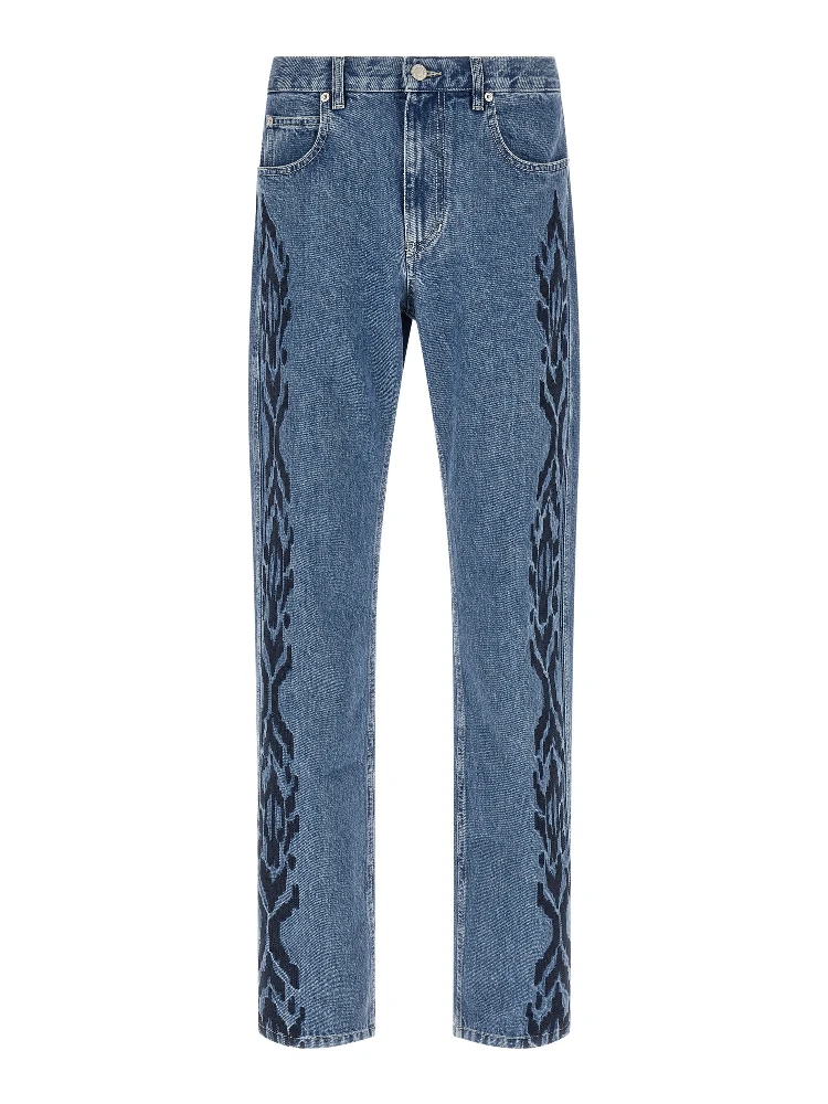 Blue Cotton Straight-Leg Jeans