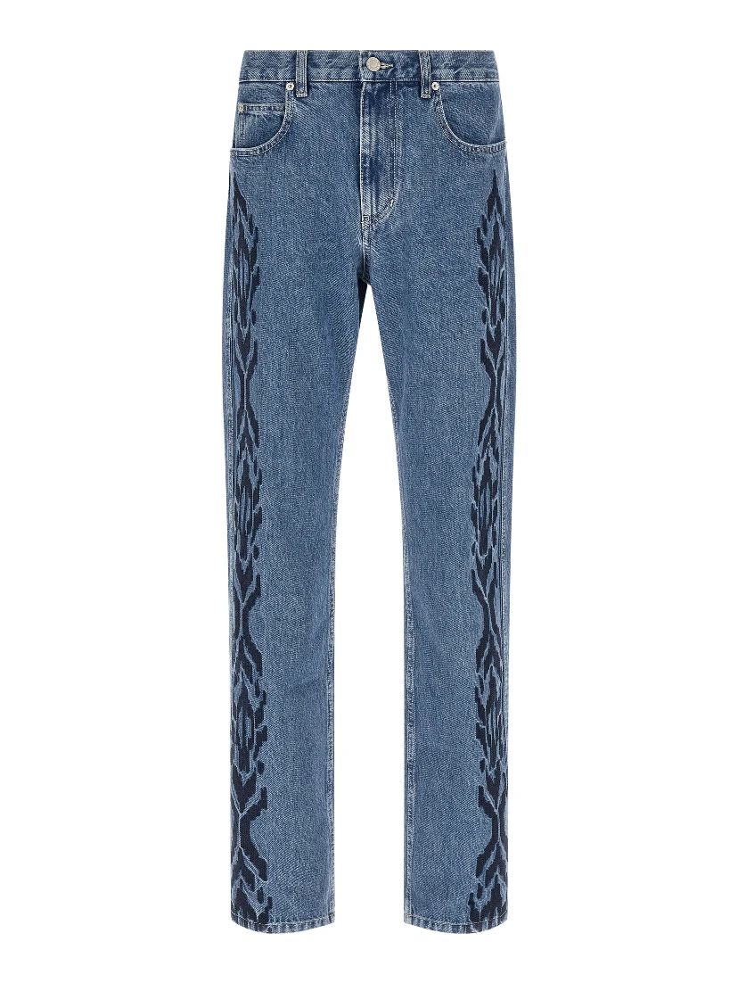 Blue Cotton Straight-Leg Jeans