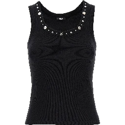 Black Cotton Sleeveles T-Shirt