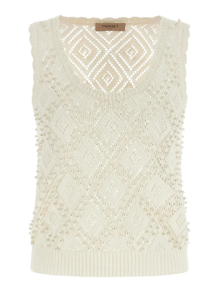 White Cotton Sleeveles T-Shirt