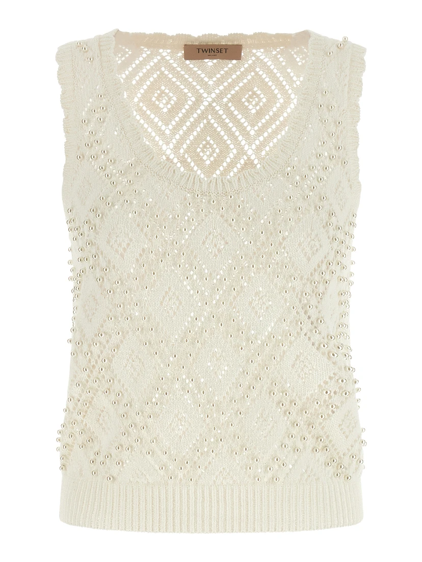 White Cotton Sleeveles T-Shirt