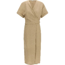 Beige Viscose Midi Dress