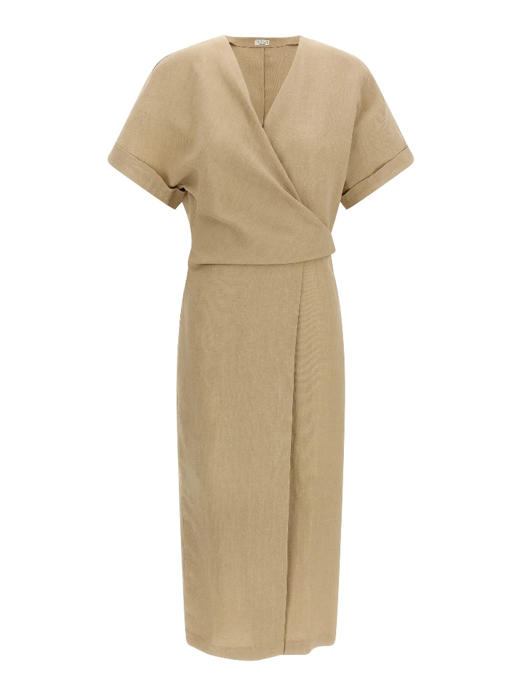 Beige Viscose Midi Dress