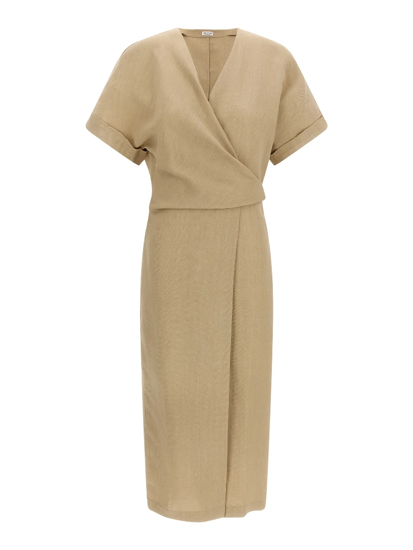 Beige Viscose Midi Dress