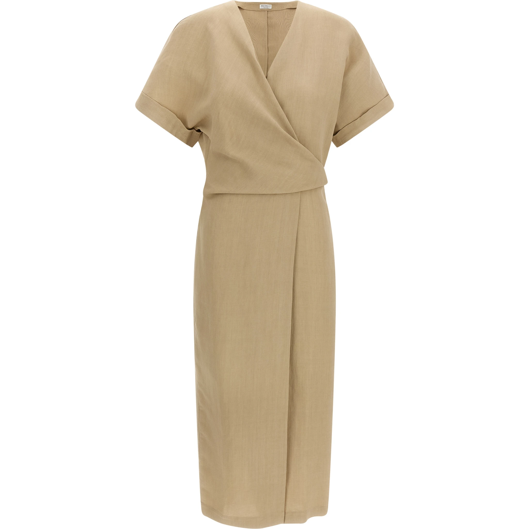 Beige Viscose Midi Dress