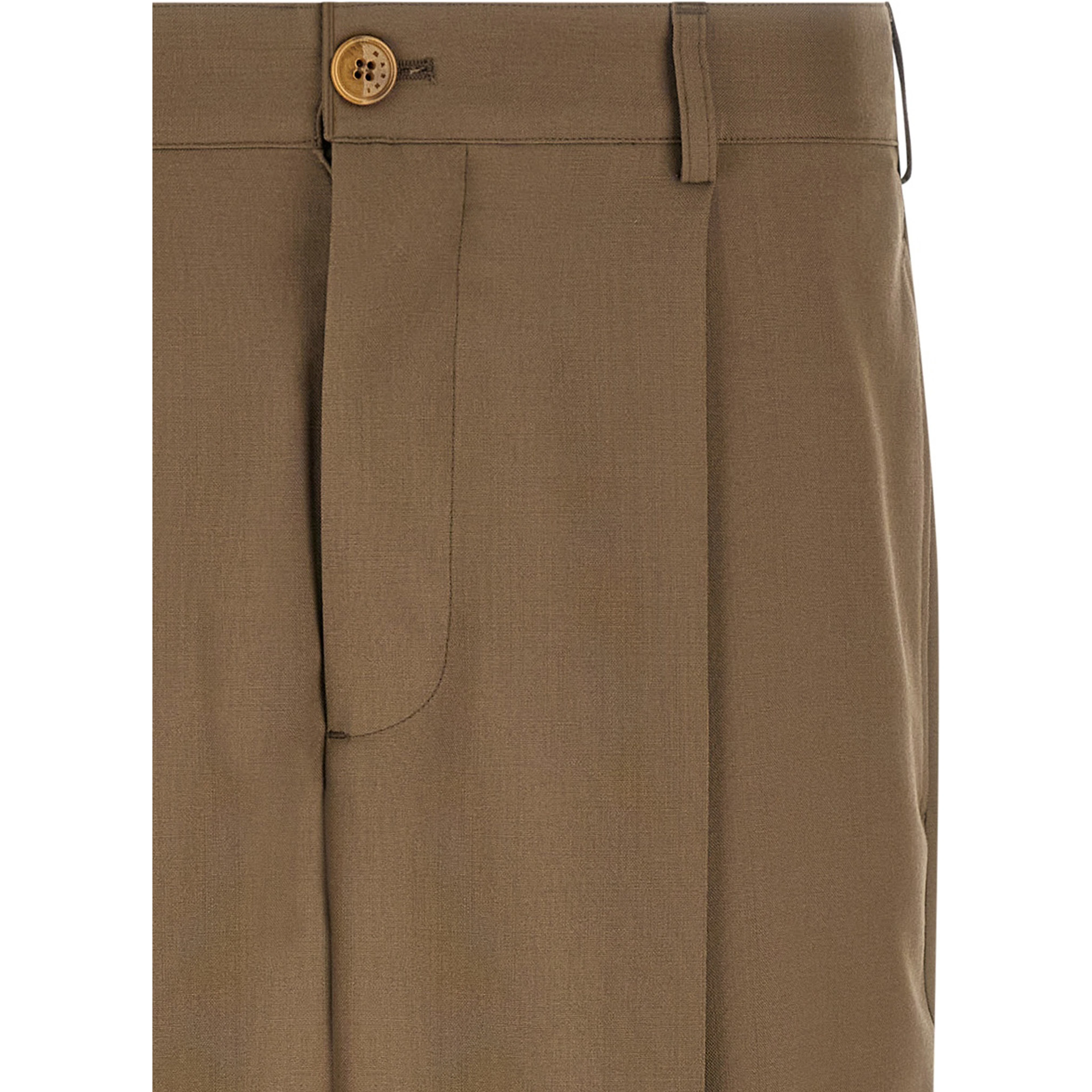 Beige Virgin Wool Casual Pants