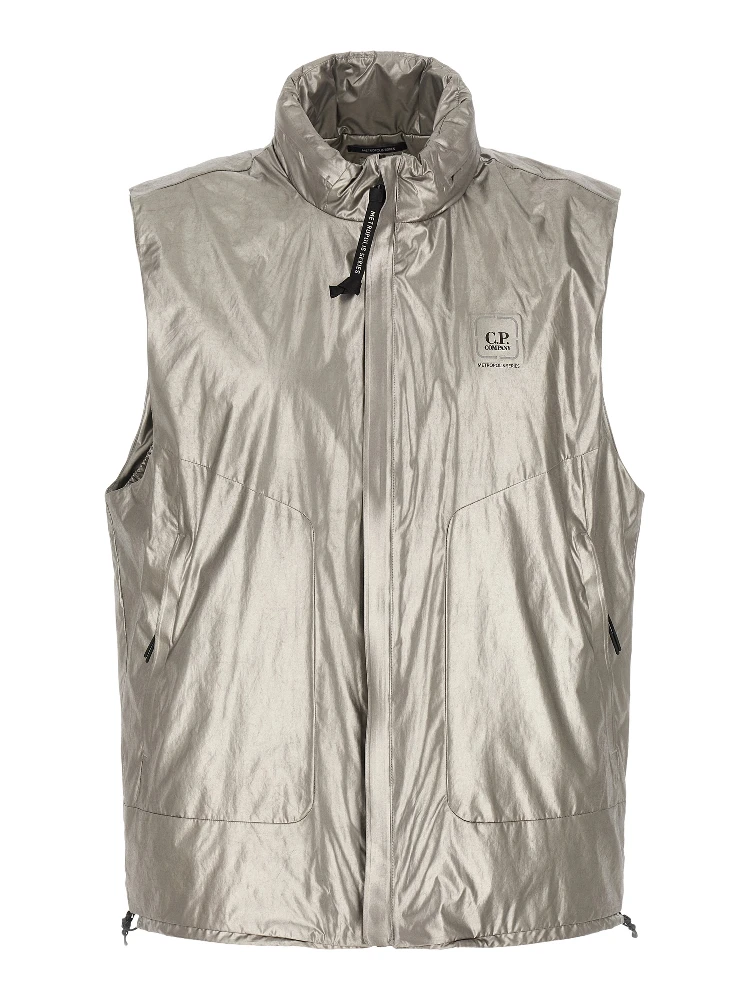 Silver Polyester Sleeveless Jacket