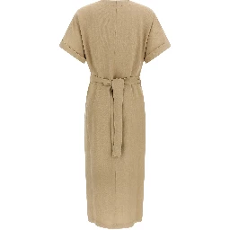 Beige Viscose Midi Dress
