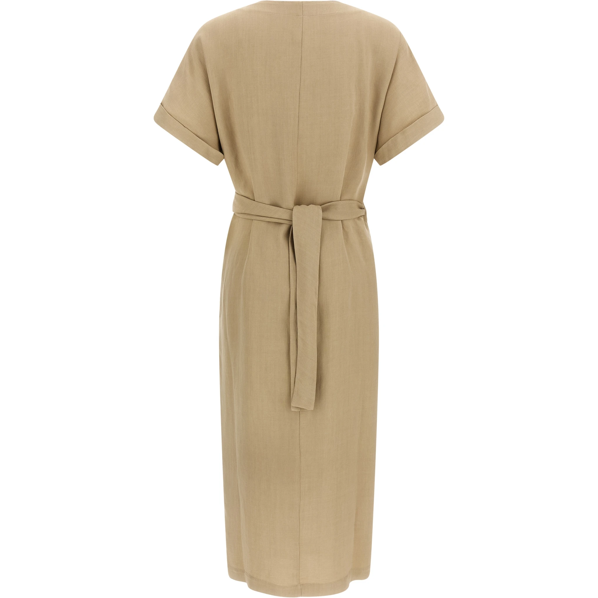 Beige Viscose Midi Dress