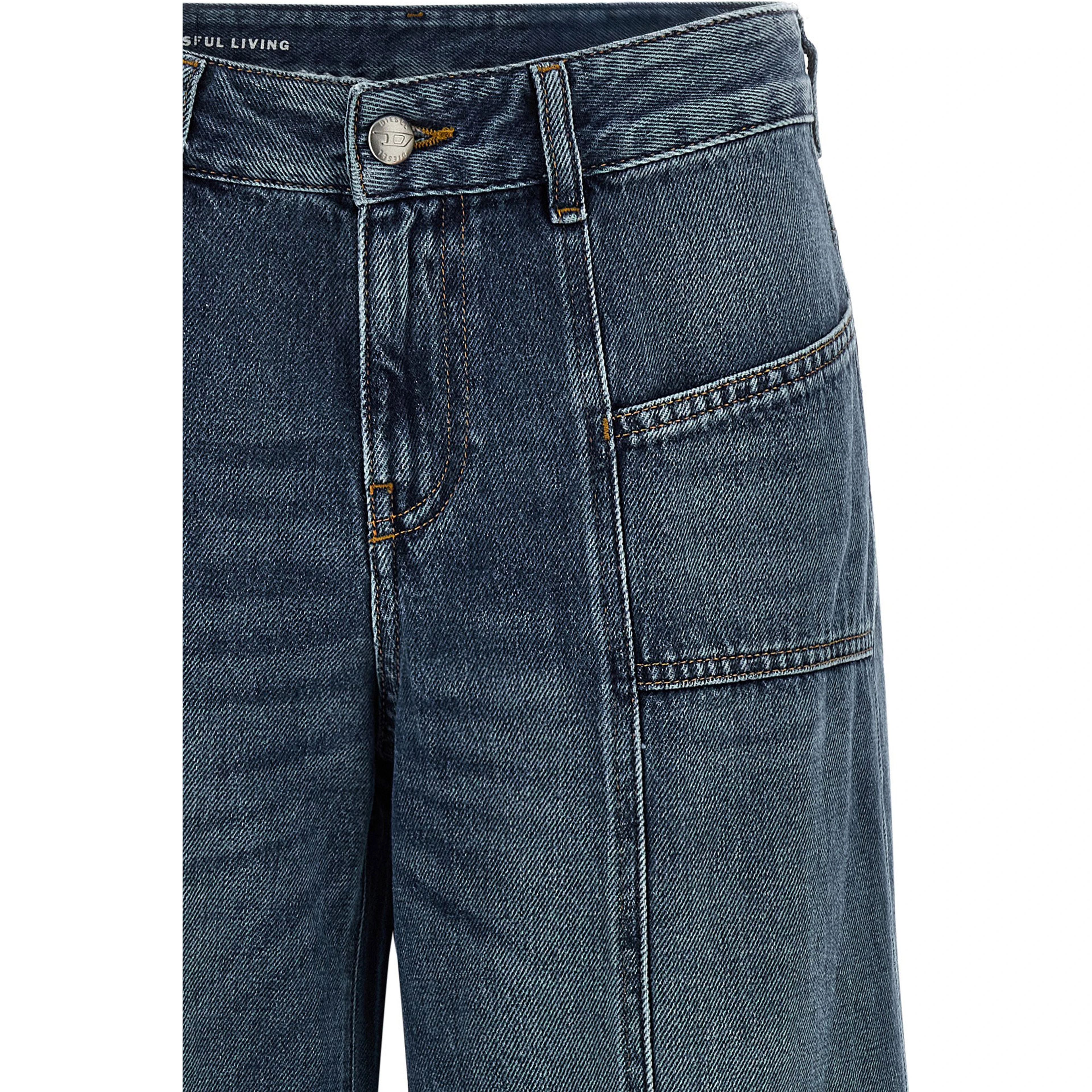 Blue Cotton Flared Jeans