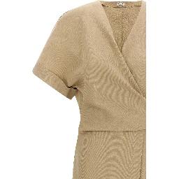 Beige Viscose Midi Dress