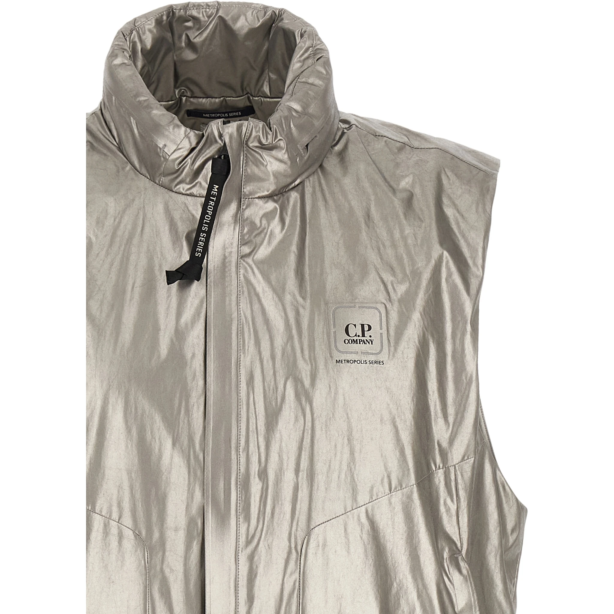 Silver Polyester Sleeveless Jacket