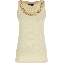 Beige Cotton Sleeveles T-Shirt