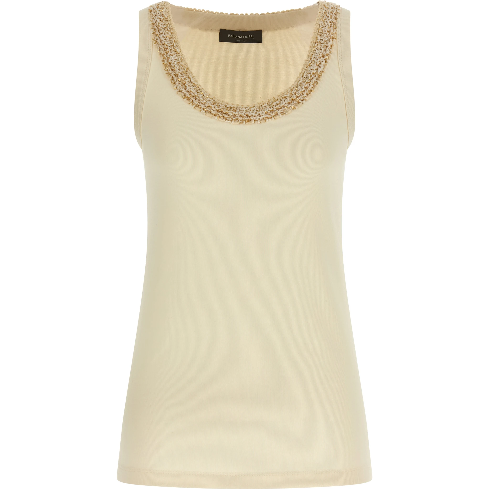 Beige Cotton Sleeveles T-Shirt