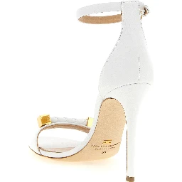 White Leather Stiletto Heel Sandals