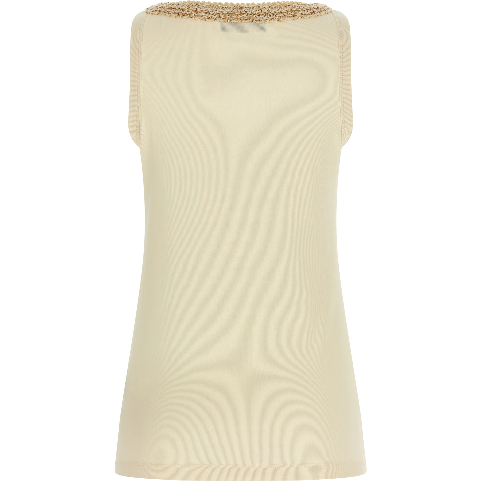 Beige Cotton Sleeveles T-Shirt