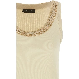 Beige Cotton Sleeveles T-Shirt