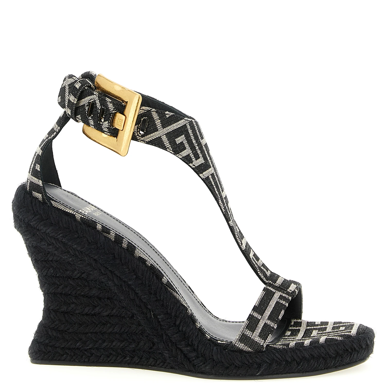 Black Polyester Wedge Sandals