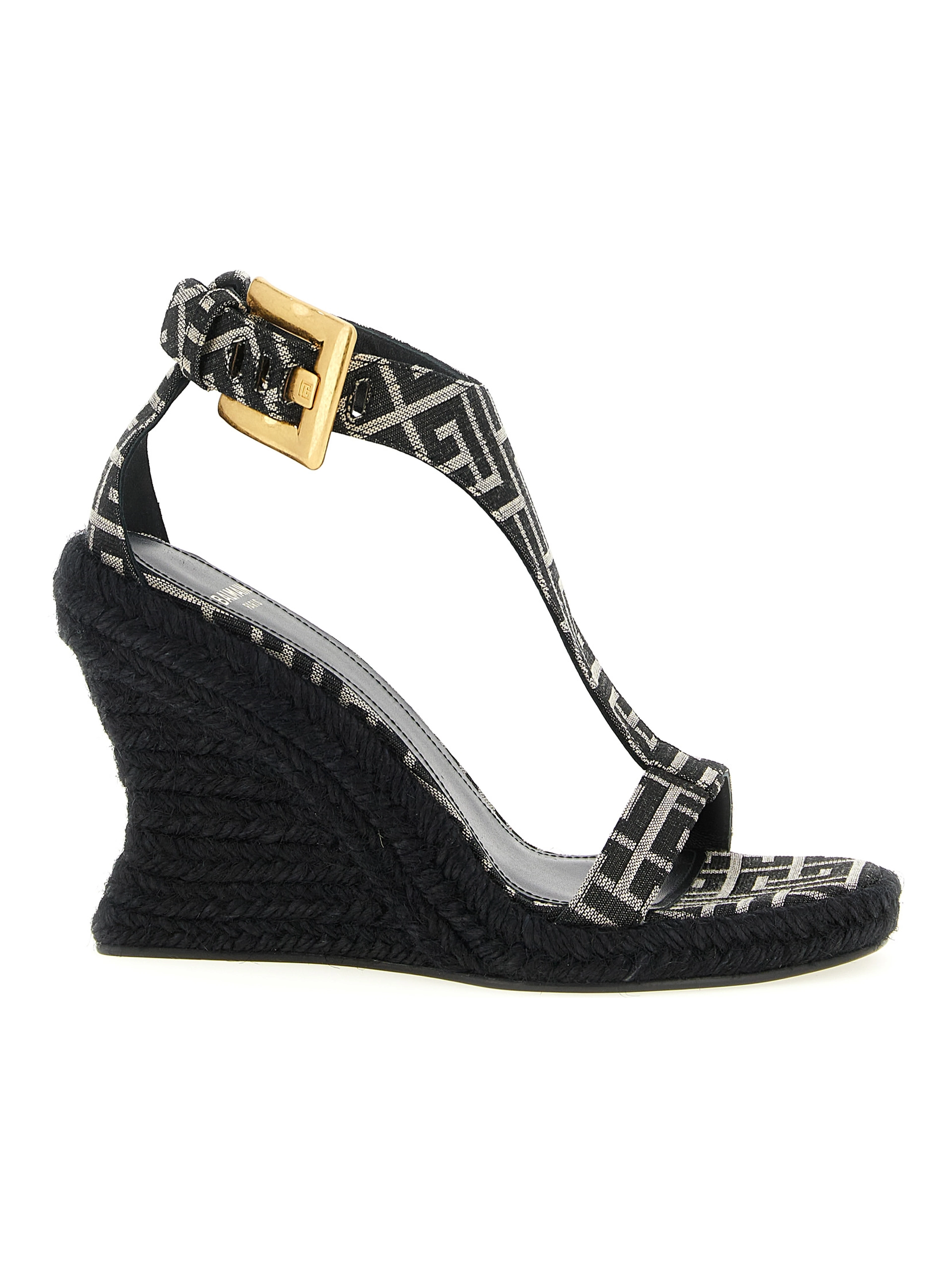 Black Polyester Wedge Sandals