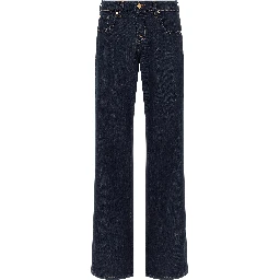 Blue Cotton Straight-Leg Jeans