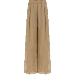 Beige Cotton Casual Pants