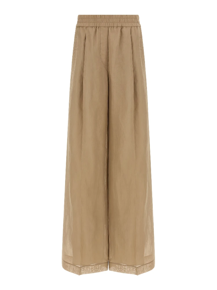 Beige Cotton Casual Pants