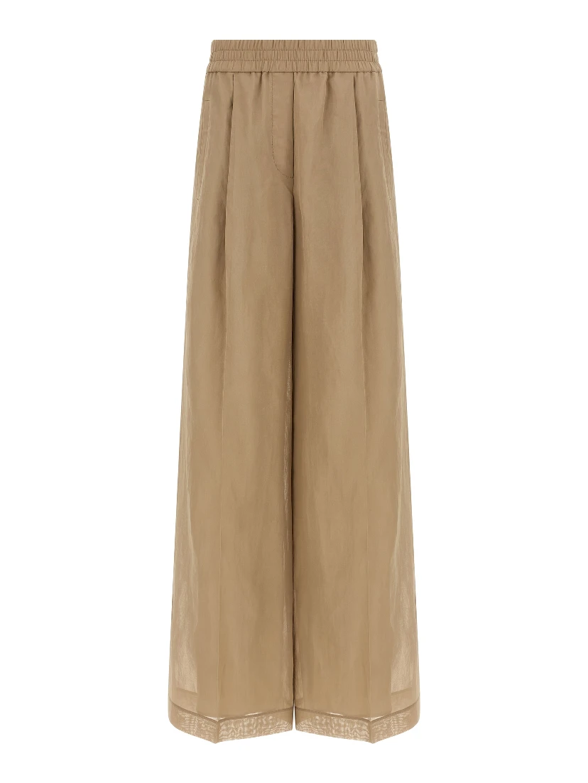 Beige Cotton Casual Pants