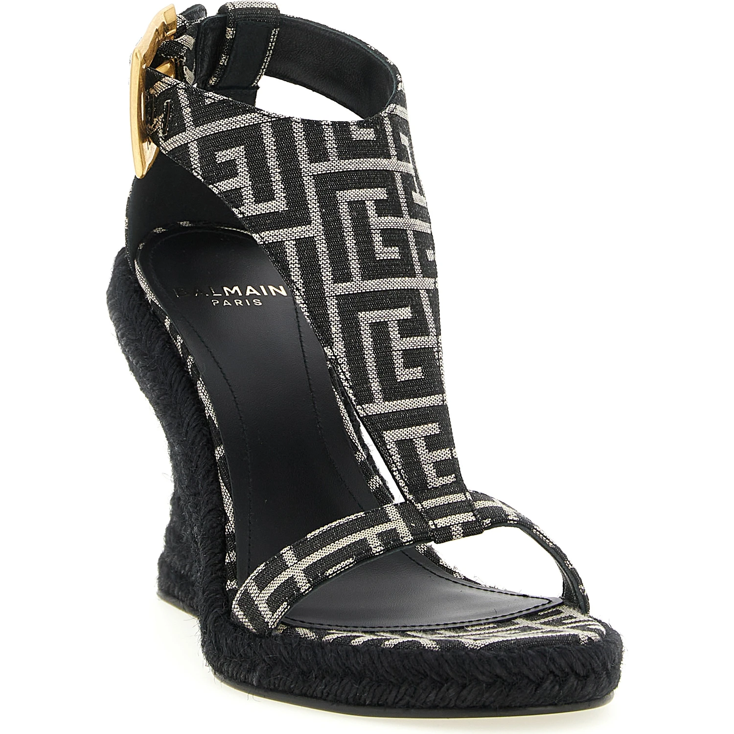 Black Polyester Wedge Sandals