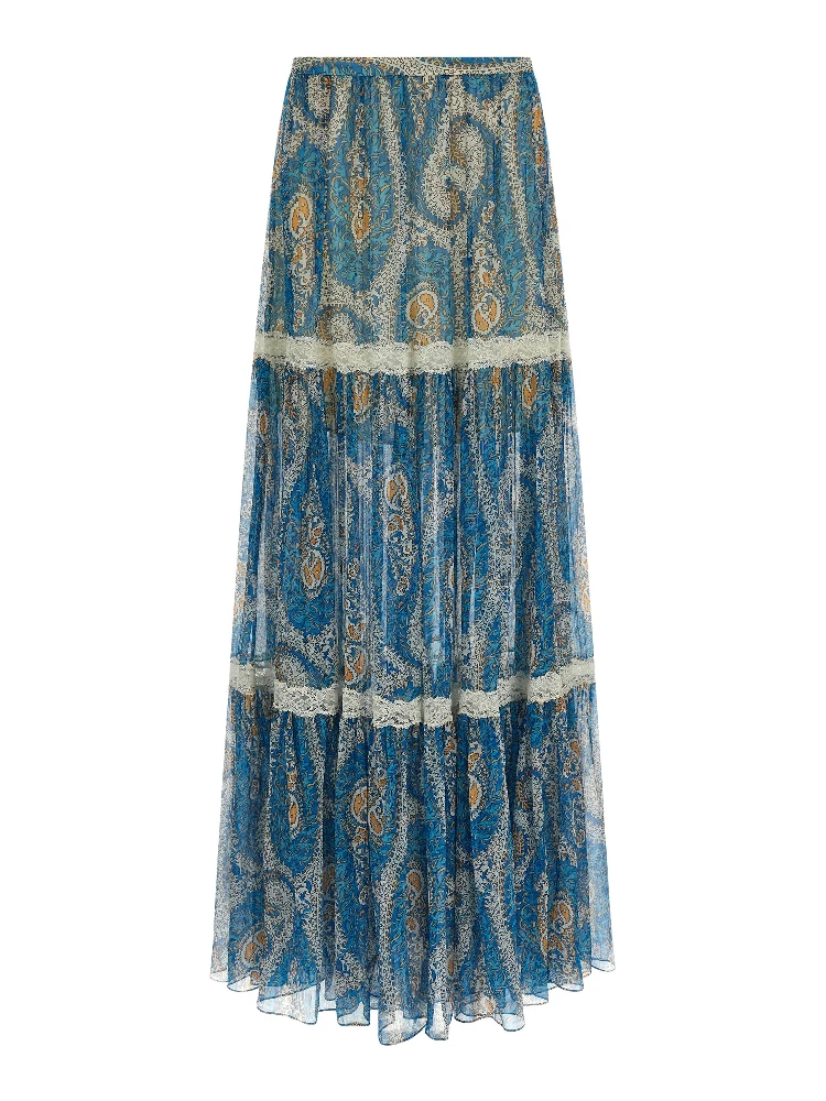Blue Silk Mini Skirt