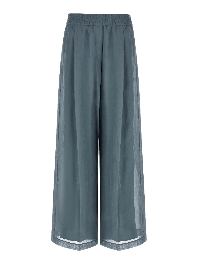 Blue Cotton Casual Pants