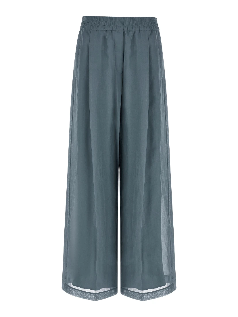 Blue Cotton Casual Pants
